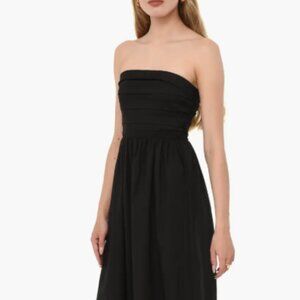 WAYF Sammie Pleat Strapless Cotton Sundress – Black – Medium